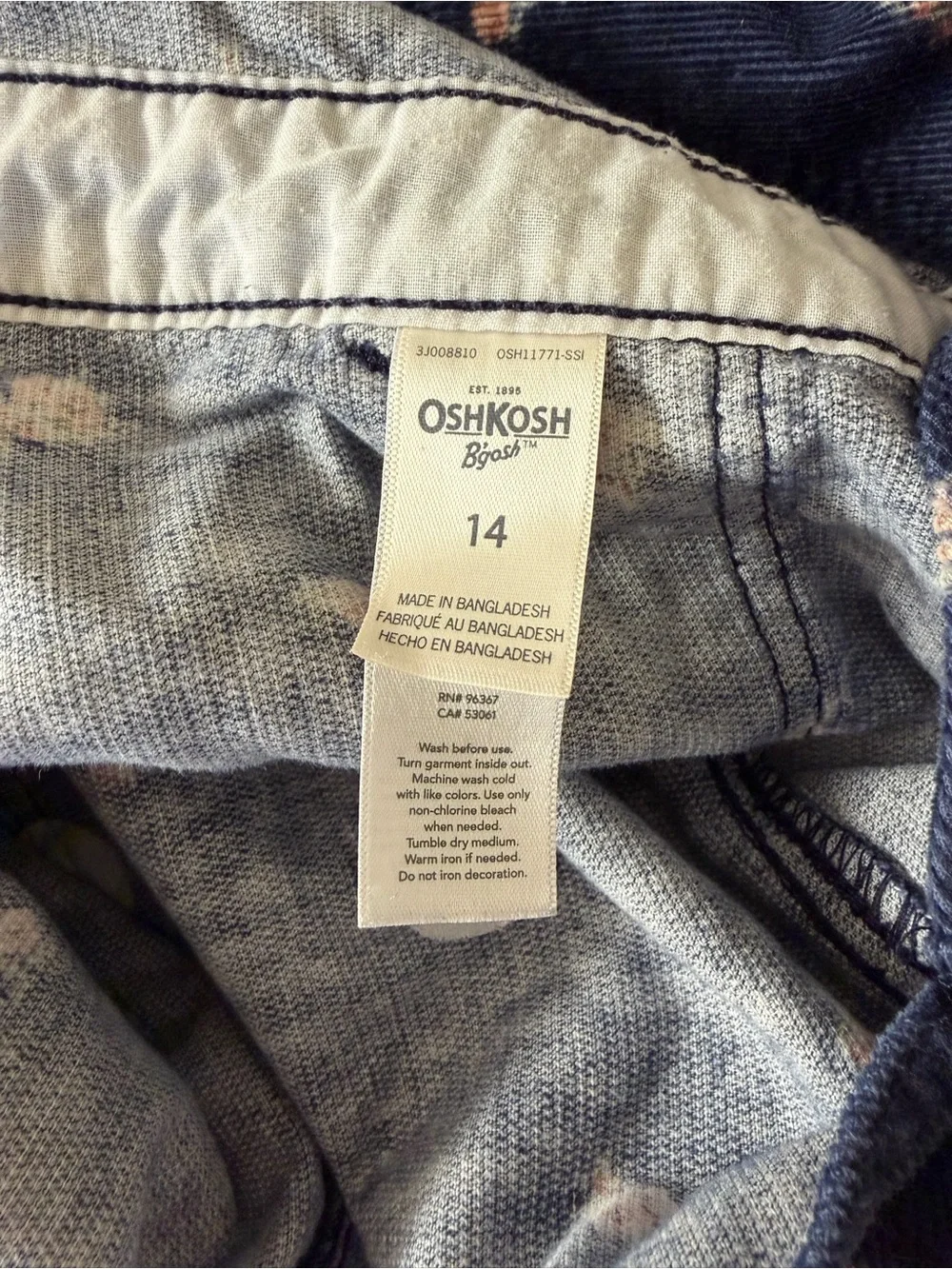 Vintage Oshkosh B’gosh Girls Blue Floral Corduroy Overall Dress Button Front 14